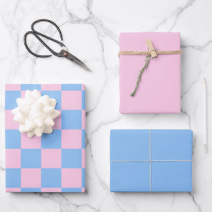 Roze Blauwe Schaakbord Baby Shower Mod Inpakpapier Vel