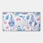 ROZE & BLAUWE SCHELPEN EN Zeilboten Bureaumat (Keyboard & Muis)