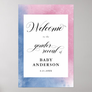 Roze & Blauwe Script Geslacht Reveal Welkom Poster