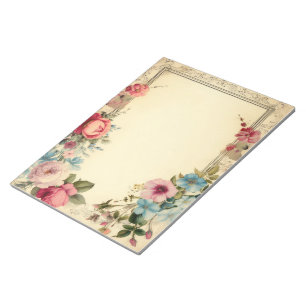 Roze Blauwe Shabby Vintage Antieke Bloemige Briefp Notitieblok