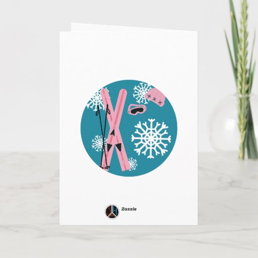 Roze & blauwe ski's kaart (Achterkant)