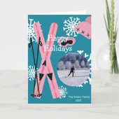 Roze & blauwe ski's kaart (Voorkant)