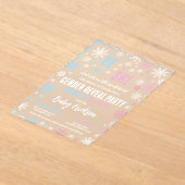 Roze Blauwe Sneeuwvlok Hij of Zij Winter Geslacht  Acryl Uitnodigingen (Laagn)