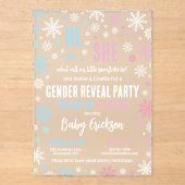 Roze Blauwe Sneeuwvlok Hij of Zij Winter Geslacht  Acryl Uitnodigingen (Voorkant)