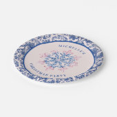 Roze & Blauwe Sneeuwvlok W/Damaskborder Papieren Bordje (Gekanteld)