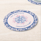 Roze & Blauwe Sneeuwvlok W/Damaskborder Ronde Kartonnen Onderzetter (Gebogen)