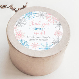 Roze blauwe sneeuwvlokken Dank u sneeuw veel Ronde Sticker