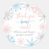 Roze blauwe sneeuwvlokken Dank u sneeuw veel Ronde Sticker (Voorkant)