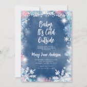 Roze & Blauwe Sneeuwvlokken Kerst Geslacht Reveal Kaart (Voorkant)