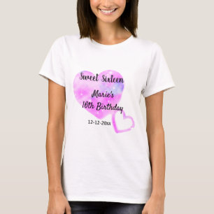 roze blauwe sparkle hartsterren 16 ^ e verjaardag t-shirt