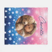 Roze Blauwe Sterren Aangepaste Foto en Naam Fleece Deken (Voorkant (Horizontaal))