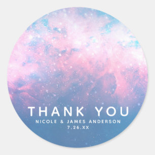 Roze & Blauwe Sterrenhemel Cosmic Cotton Candy Tro Ronde Sticker