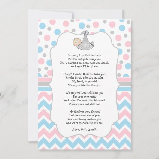 Roze blauwe stip Baby shower Bedankt voor je opmer (Voorkant)