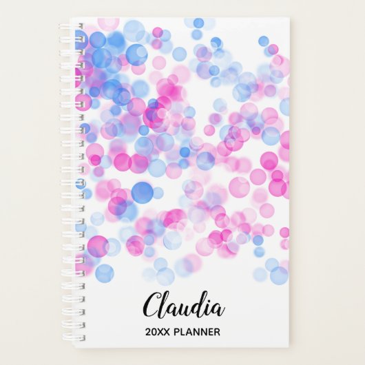 Roze Blauwe Stippen Bokeh Effect | Gepersonaliseer Planner (Voorkant)