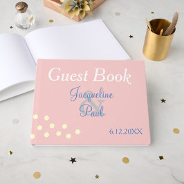 Roze Blauwe Stippen Hart Trouwboek Gastenboek