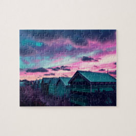 Roze blauwe strand Sunset Legpuzzel