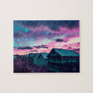 Roze blauwe strand Sunset Legpuzzel
