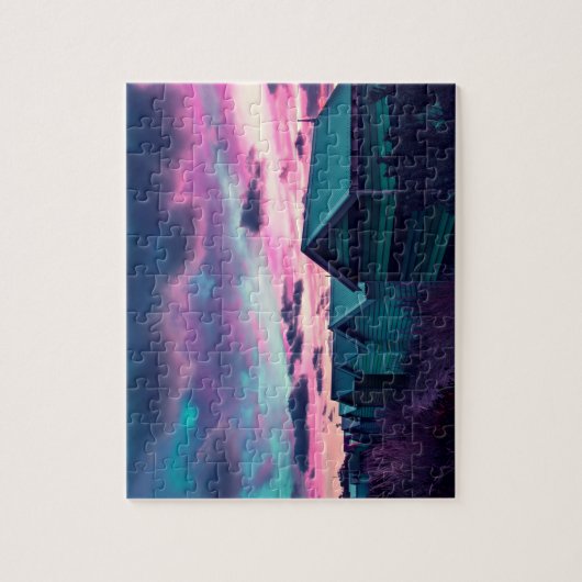 Roze blauwe strand Sunset Legpuzzel (Verticaal)