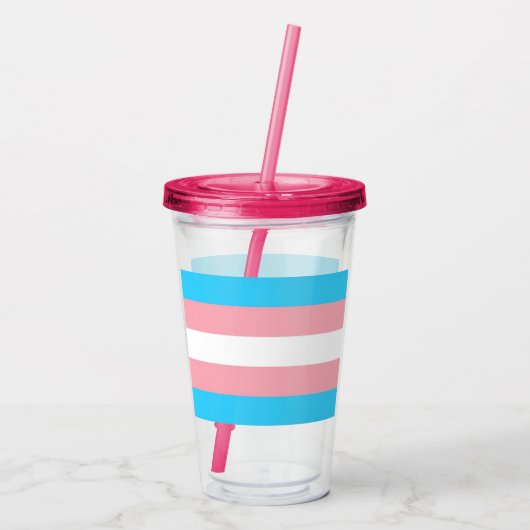 Roze Blauwe Strepen Trans Flag Acryl Drinkbeker (Achterkant)