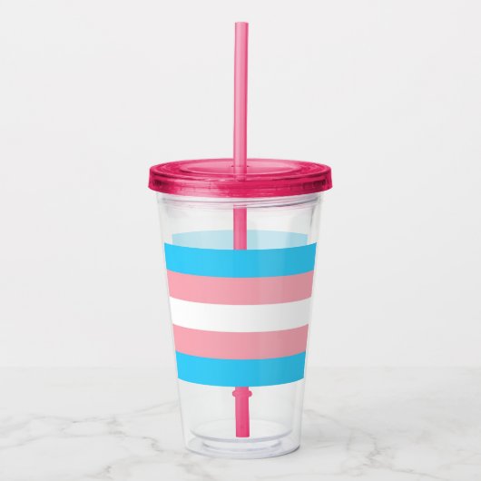 Roze Blauwe Strepen Trans Flag Acryl Drinkbeker (Voorkant)