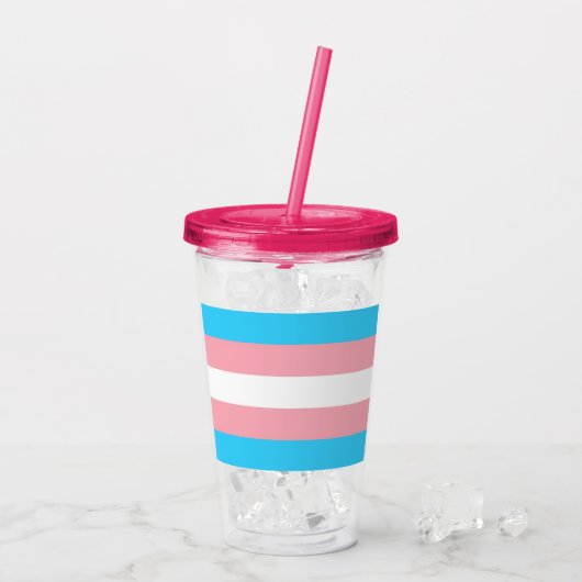 Roze Blauwe Strepen Trans Vlag Acryl Drinkbeker (Achterkant ijs)
