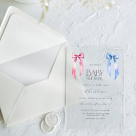 Roze Blauwe Strik Geslacht Neutrale Baby Shower Acryl Uitnodigingen