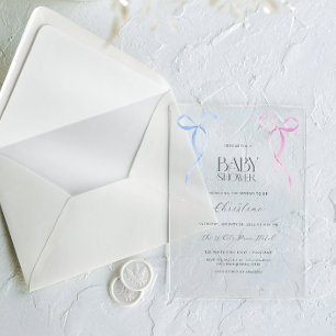 Roze Blauwe Strik Geslacht Neutrale Baby Shower Acryl Uitnodigingen