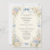 Roze Blauwe Strik Waterverf Bloemen Proefdiners Kaart (Voorkant)