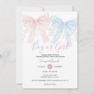 Roze & Blauwe Strik Waterverf Reveal Feest Kaart