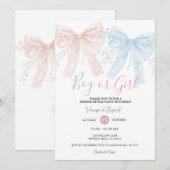 Roze & Blauwe Strik Waterverf Reveal Feest Kaart (Voorkant / Achterkant)