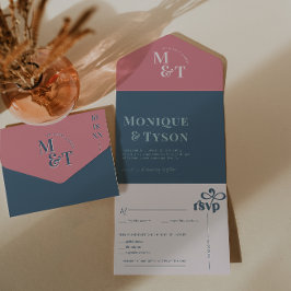 Roze & Blauwe Suikerspin Bruiloft | All In One Uitnodiging