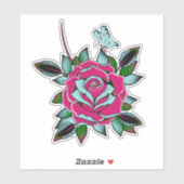 Roze blauwe Tattoo Roos Sticker (Vel)