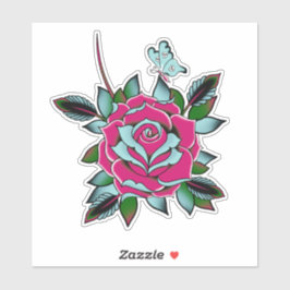 Roze blauwe Tattoo Roos Sticker