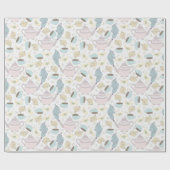 Roze blauwe Teapots TeaCups vogels op wit Cadeaupapier (Vlak)