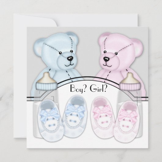 Roze Blauwe Teddybeer Gender Reveal Party Kaart (Voorkant)