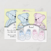 Roze Blauwe Teddybeer Twin Baby shower Kaart (Voorkant / Achterkant)