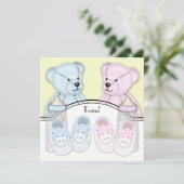Roze Blauwe Teddybeer Twin Baby shower Kaart (Staand voorkant)