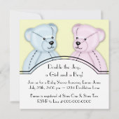 Roze Blauwe Teddybeer Twin Baby shower Kaart (Achterkant)