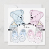 Roze Blauwe Teddybeer Twin Baby Shower Uitnodiging (Voorkant)