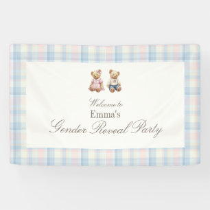 Roze Blauwe Teddydbeer Baby Shower Achtergrond Spandoek