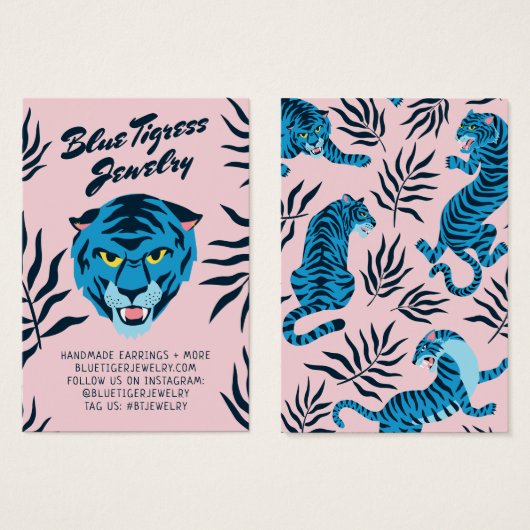 Roze blauwe tijgertropische bladeren coole oorenka visitekaartje (Voorkant /achterkant)