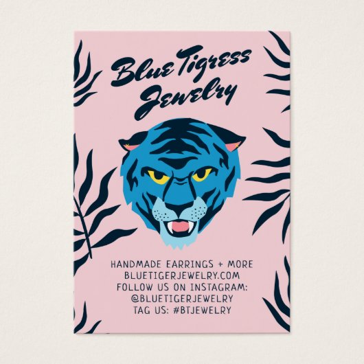 Roze blauwe tijgertropische bladeren coole oorenka visitekaartje (Voorkant)