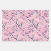 Roze Blauwe Toile Chinoiserie Bloemen Verjaardag H Inpakpapier Vel (Voorkant 3)