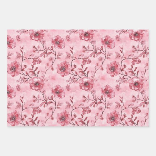 Roze Blauwe Toile Chinoiserie Bloemen Verjaardag H Inpakpapier Vel (Voorkant)