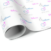 Roze Blauwe Trouwringen Bruid Bruidegom Zilver & W Cadeaupapier (Rol Hoek)