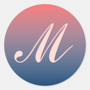 Roze & Blauwe Twilight Monogram Huwelijkszegel Ronde Sticker