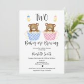 Roze Blauwe Twins Twee Baby's Brouwen Baby shower Kaart (Staand voorkant)