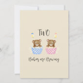 Roze Blauwe Twins Twee Baby's Brouwen Baby shower Kaart (Achterkant)