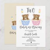 Roze Blauwe Twins Twee Baby's Brouwen Baby shower Kaart (Voorkant / Achterkant)