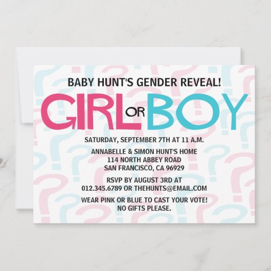 Roze & blauwe typografie Geslacht Vaak Kaart (Voorkant)